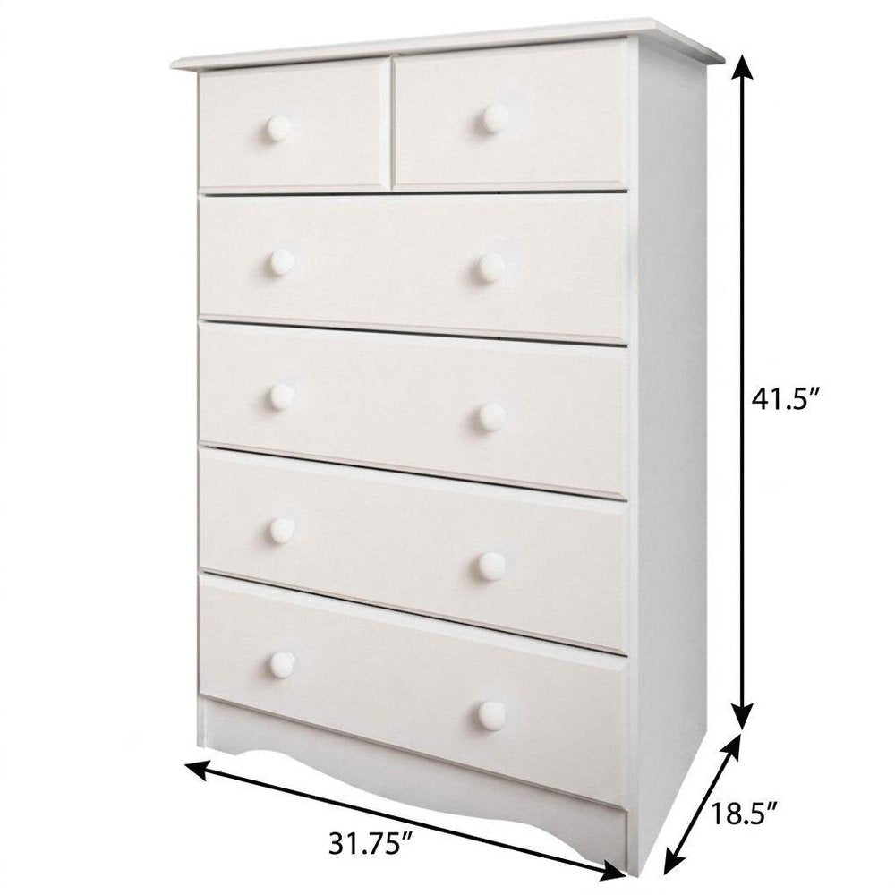 32" White Solid Wood Six Drawer Dresser