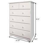 32" White Solid Wood Six Drawer Dresser