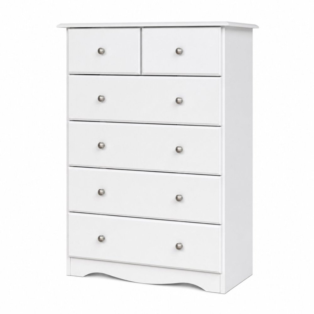32" White Solid Wood Six Drawer Dresser