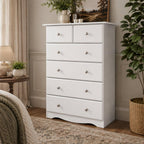 32" White Solid Wood Six Drawer Dresser