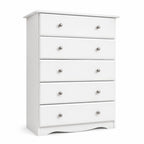 32" White Solid Wood Five Drawer Dresser