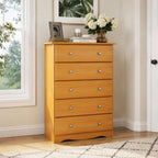 32" Golden Brown Solid Wood Five Drawer Dresser