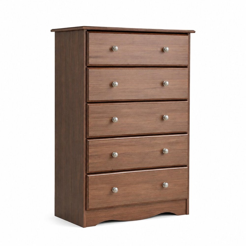 32" Coffee Solid Wood Five Drawer Dresser