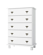 32" White Solid Wood Five Drawer Dresser