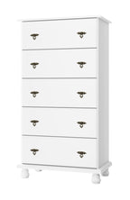 32" White Solid Wood Five Drawer Dresser