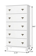32" White Solid Wood Five Drawer Dresser
