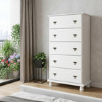 32" White Solid Wood Five Drawer Dresser