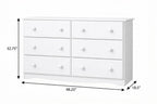 48" White Solid Wood Six Drawer Dresser