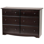 48" White Solid Wood Six Drawer Dresser