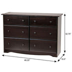 48" White Solid Wood Six Drawer Dresser