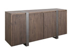 69" Brown Distressed Wood And Steel Ribbed Texture Sideboard With Four Doors