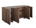 69" Brown Distressed Wood And Steel Ribbed Texture Sideboard With Four Doors