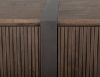 69" Brown Distressed Wood And Steel Ribbed Texture Sideboard With Four Doors