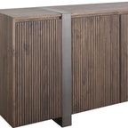 69" Brown Distressed Wood And Steel Ribbed Texture Sideboard With Four Doors
