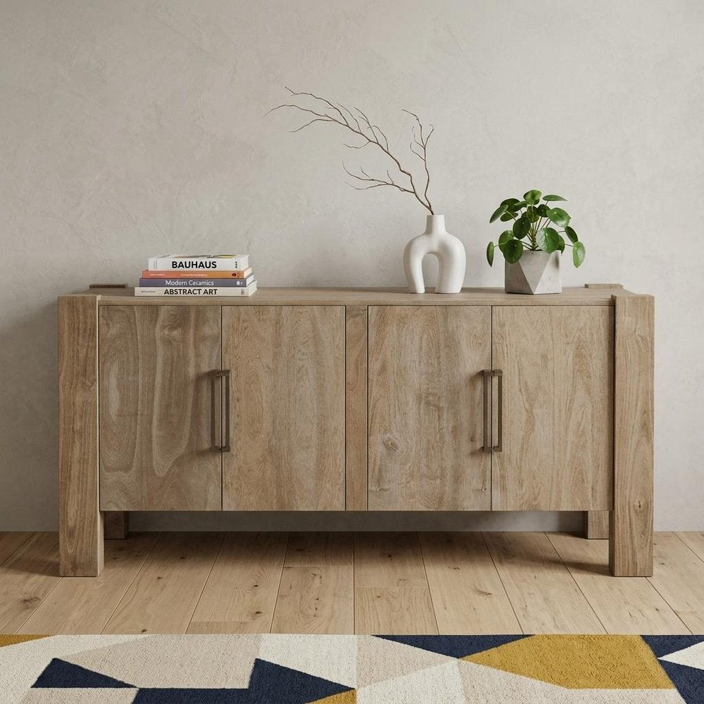 70" Ivory Distressed Wood Sideboard With Four Doors