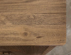 69" Brown Distressed Wood Carved Geometric Sideboard With Four Doors