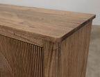 69" Brown Distressed Wood Carved Geometric Sideboard With Four Doors