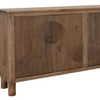 69" Brown Distressed Wood Carved Geometric Sideboard With Four Doors