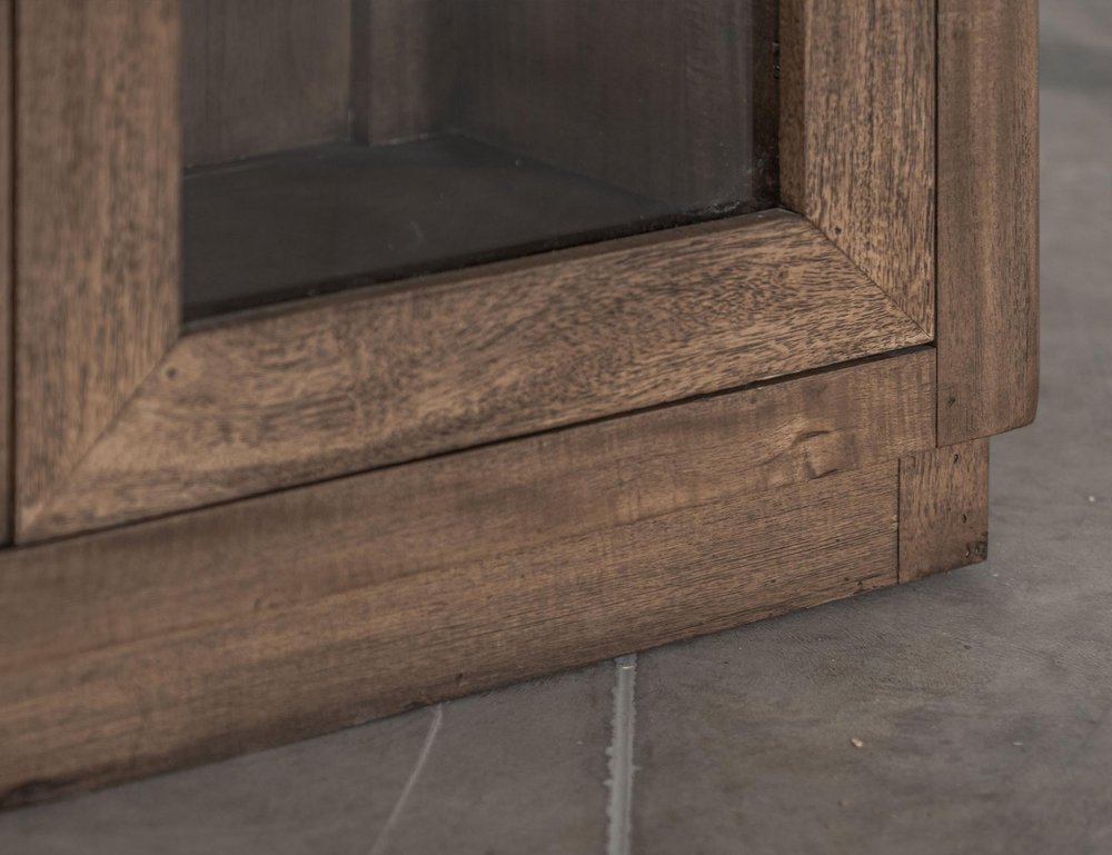 68" Brown Distressed Wood Sideboard With Four Glass Doors