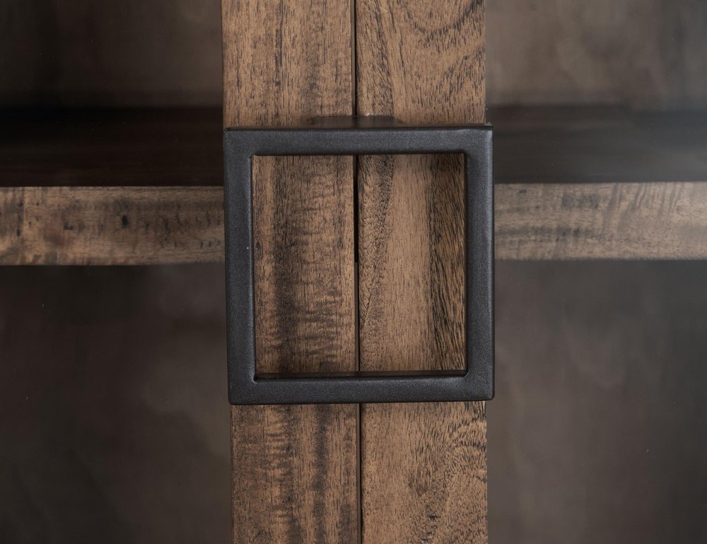 68" Brown Distressed Wood Sideboard With Four Glass Doors