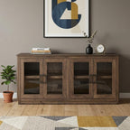 68" Brown Distressed Wood Sideboard With Four Glass Doors