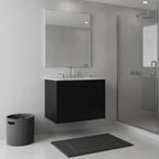 24" Black Wood Floating Double Door Bathroom Vanity With White Sink