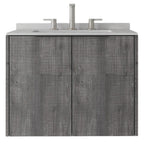 24" Gray Wood Floating Double Door Bathroom Vanity With White Sink
