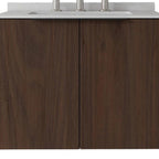 24" Brown Wood Floating Double Door Bathroom Vanity With White Sink