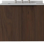 24" Brown Wood Floating Double Door Bathroom Vanity With White Sink