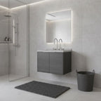 24" Gray Wood Floating Double Door Bathroom Vanity With White Sink