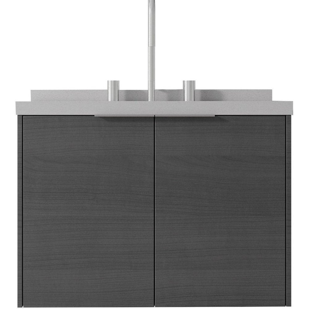 24" Gray Wood Floating Double Door Bathroom Vanity With White Sink