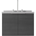 24" Gray Wood Floating Double Door Bathroom Vanity With White Sink