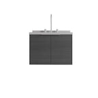 24" Gray Wood Floating Double Door Bathroom Vanity With White Sink