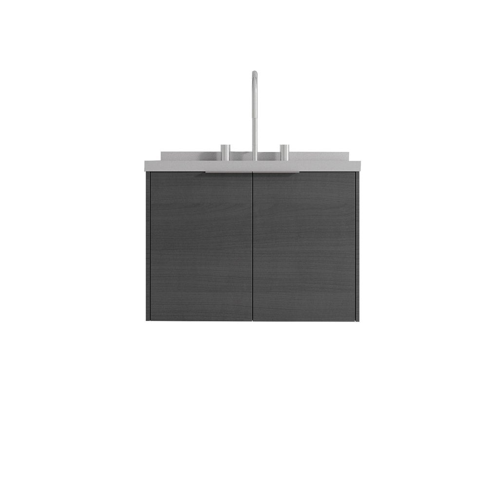 24" Gray Wood Floating Double Door Bathroom Vanity With White Sink
