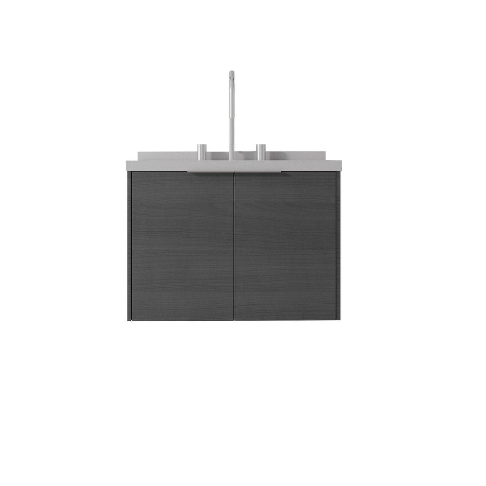 24" Gray Wood Floating Double Door Bathroom Vanity With White Sink