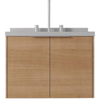24" Brown Wood Floating Double Door Bathroom Vanity With White Sink