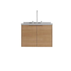 24" Brown Wood Floating Double Door Bathroom Vanity With White Sink