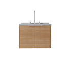24" Brown Wood Floating Double Door Bathroom Vanity With White Sink