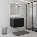 24" Black Wood Floating Double Door Bathroom Vanity With White Sink