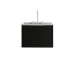 24" Black Wood Floating Double Door Bathroom Vanity With White Sink