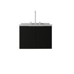 24" Black Wood Floating Double Door Bathroom Vanity With White Sink