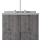 24" Gray Wood Floating Double Door Bathroom Vanity With White Sink