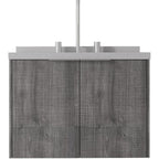 24" Gray Wood Floating Double Door Bathroom Vanity With White Sink