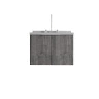 24" Gray Wood Floating Double Door Bathroom Vanity With White Sink
