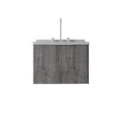 24" Gray Wood Floating Double Door Bathroom Vanity With White Sink