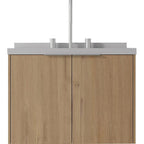 24" Brown Wood Floating Double Door Bathroom Vanity With White Sink