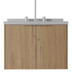 24" Brown Wood Floating Double Door Bathroom Vanity With White Sink