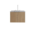 24" Brown Wood Floating Double Door Bathroom Vanity With White Sink