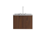 24" Brown Wood Floating Double Door Bathroom Vanity With White Sink