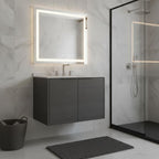30" Gray Wood Floating Double Door Bathroom Vanity With White Sink